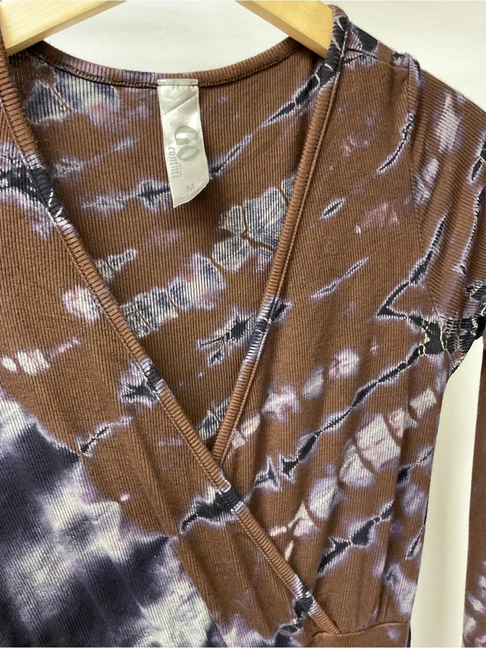 Brand New-Go Couture Long-Sleeve Tie-Dye Maxi Dress in Black/Navy/Brown